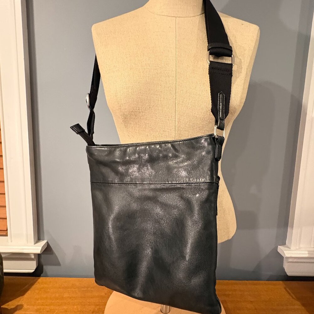 Leather Cross Body Bag, Black, Adjustable Strap, - Picture 4 of 9
